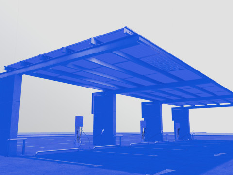 Concrete Column Solar Carport L Type for 6 Cars 3Dモデル