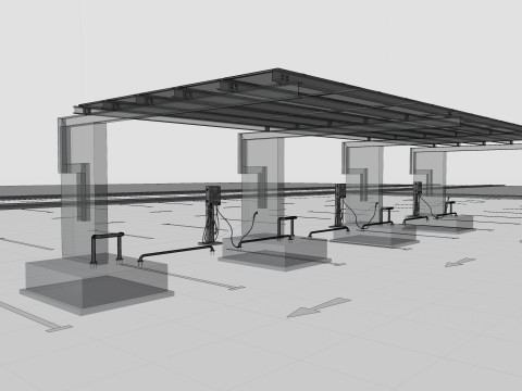 Concrete Column Solar Carport L Type for 6 Cars 3Dモデル