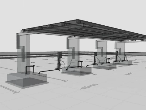 Concrete Column Solar Carport L Type for 6 Cars 3D Model