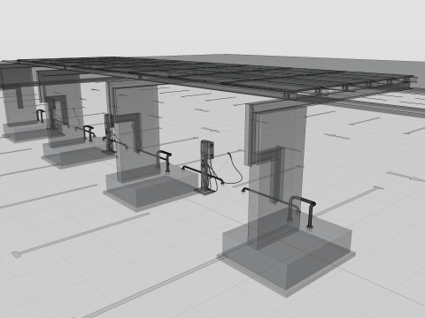 Concrete Column Solar Carport L Type for 6 Cars 3Dモデル