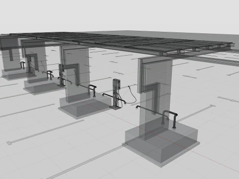 Concrete Column Solar Carport L Type for 6 Cars 3D Model