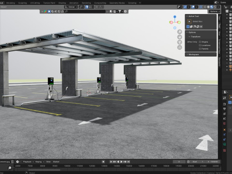 Concrete Column Solar Carport L Type for 6 Cars 3Dモデル