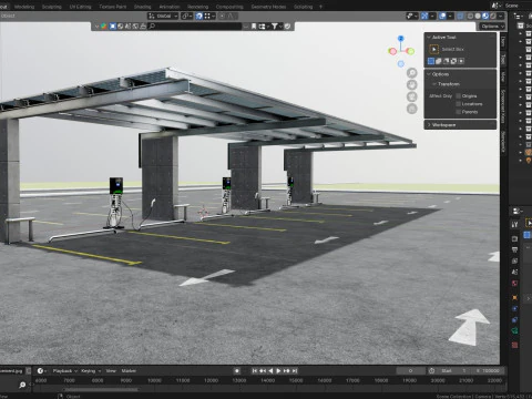 Concrete Column Solar Carport L Type for 6 Cars 3D Model