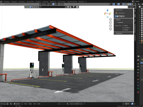 Concrete Column Solar Carport L Type for 6 Cars 3D Model