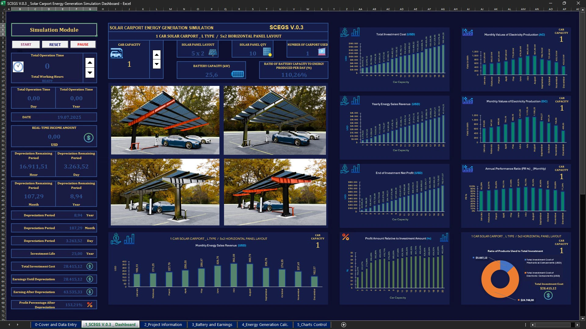 Solar Carport Energy Generation Simulation V03 3D Model .c4d .max .obj .3ds .fbx .stl .blend 