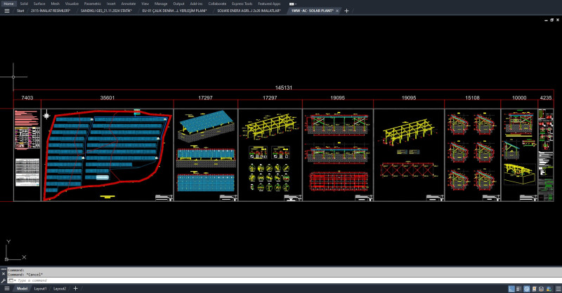 1MW -AC- SOLAR PLANT-Autocad Static Project 3D Modell .c4d .max .obj .3ds .fbx .stl .blend