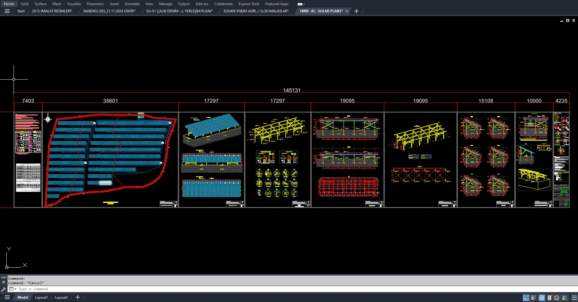 1MW -AC- SOLAR PLANT-Autocad Static Project 3D Model .c4d .max .obj .3ds .fbx .stl .blend 