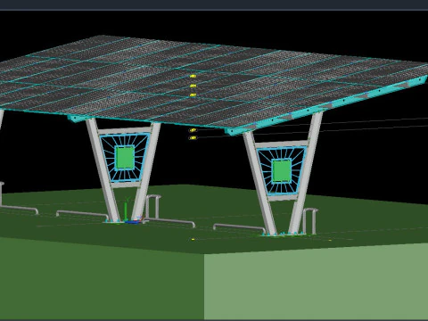 4 CAR V TYPE SOLAR CARPORT 3D MODEL 3D Model
