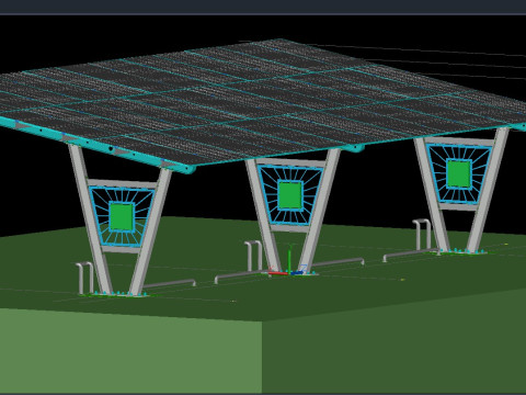 4 CAR V TYPE SOLAR CARPORT 3D MODEL Modelo 3D