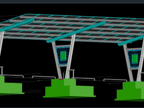 4 CAR V TYPE SOLAR CARPORT 3D MODEL Modelo 3D