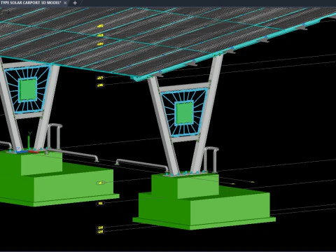 4 CAR V TYPE SOLAR CARPORT 3D MODEL 3D Model