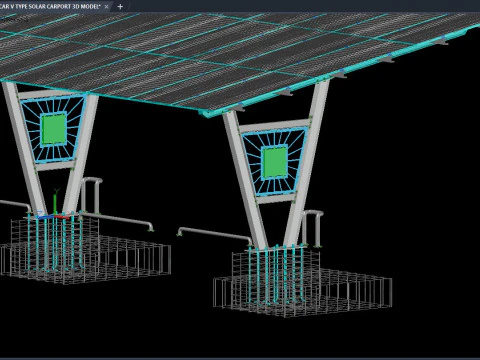 4 CAR V TYPE SOLAR CARPORT 3D MODEL 3D Model