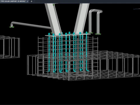 4 CAR V TYPE SOLAR CARPORT 3D MODEL 3D Model