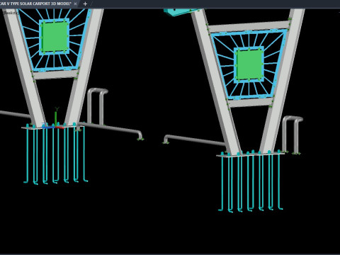 4 CAR V TYPE SOLAR CARPORT 3D MODEL Modelo 3D
