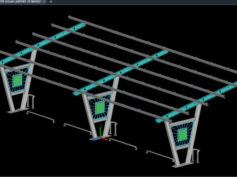 4 CAR V TYPE SOLAR CARPORT 3D MODEL Modelo 3D
