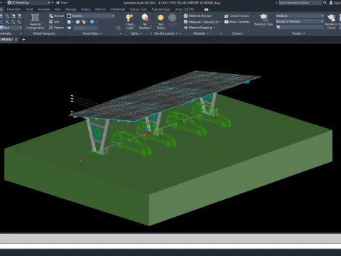 4 CAR V TYPE SOLAR CARPORT 3D MODEL 3D Model