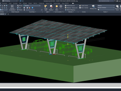 4 CAR V TYPE SOLAR CARPORT 3D MODEL Modelo 3D