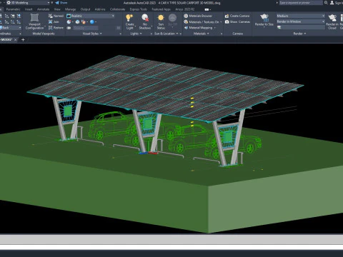 4 CAR V TYPE SOLAR CARPORT 3D MODEL 3D Model