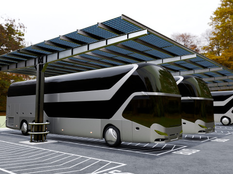 Solar Bus Parking Lot 12x12 Panel Layout 3D 模型