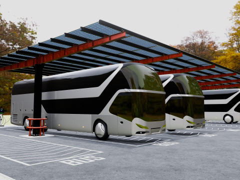 Solar Bus Parking Lot 12x12 Panel Layout 3D Модель
