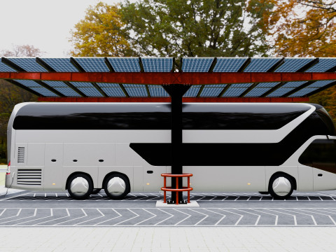 Solar Bus Parking Lot 12x12 Panel Layout 3D Модель