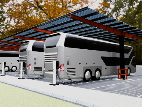 Solar Bus Parking Lot 12x12 Panel Layout 3D Модель