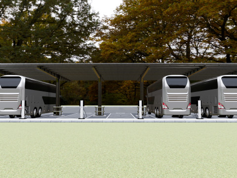 Solar Bus Parking Lot 12x12 Panel Layout 3D Модель