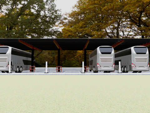 Solar Bus Parking Lot 12x12 Panel Layout 3D Модель