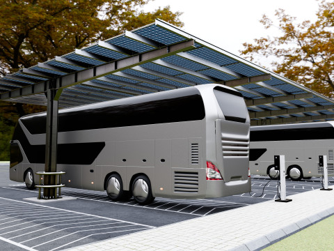 Solar Bus Parking Lot 12x12 Panel Layout 3D Модель