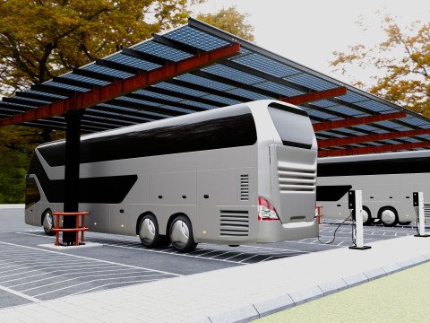 Solar Bus Parking Lot 12x12 Panel Layout 3D Модель