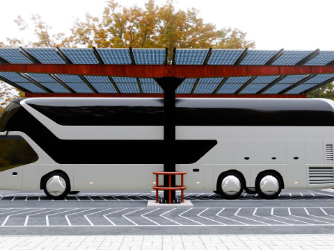 Solar Bus Parking Lot 12x12 Panel Layout 3D Модель