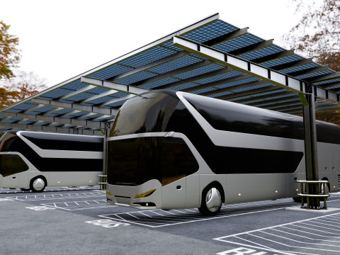 Solar Bus Parking Lot 12x12 Panel Layout 3D Модель