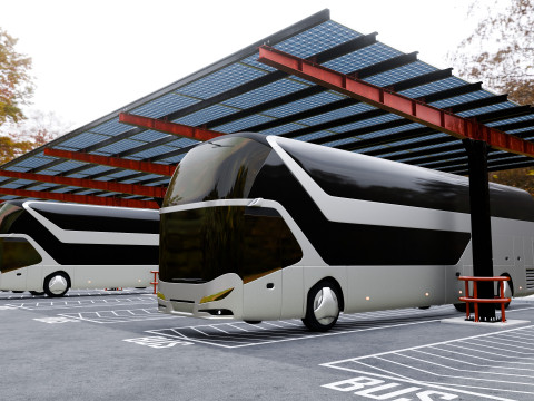 Solar Bus Parking Lot 12x12 Panel Layout 3D Модель