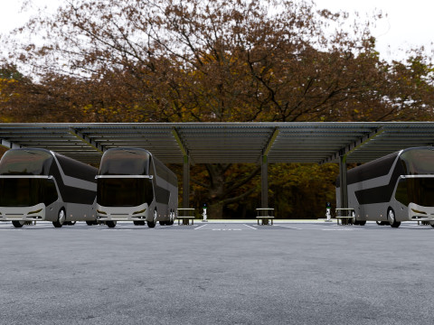 Solar Bus Parking Lot 12x12 Panel Layout 3D Модель