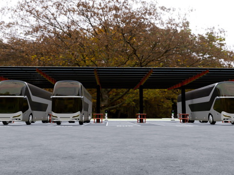 Solar Bus Parking Lot 12x12 Panel Layout 3D Модель
