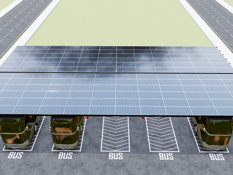 Solar Bus Parking Lot 12x12 Panel Layout 3D Модель