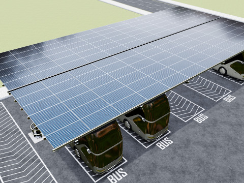 Solar Bus Parking Lot 12x12 Panel Layout 3D Модель