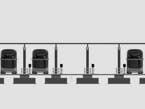 Solar Bus Parking Lot 12x12 Panel Layout 3D Модель