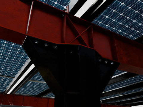 Solar Bus Parking Lot 12x12 Panel Layout 3D Модель