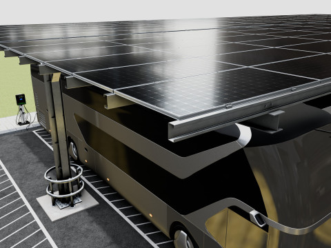 Solar Bus Parking Lot 12x12 Panel Layout 3D Модель