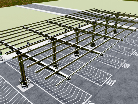 Solar Bus Parking Lot 12x12 Panel Layout 3D Модель