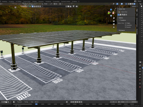 Solar Bus Parking Lot 12x12 Panel Layout 3D Модель