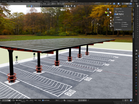 Solar Bus Parking Lot 12x12 Panel Layout 3D Модель