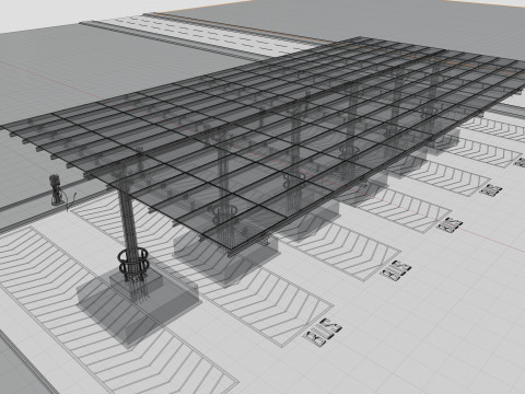 Solar Bus Parking Lot 12x12 Panel Layout 3D Модель