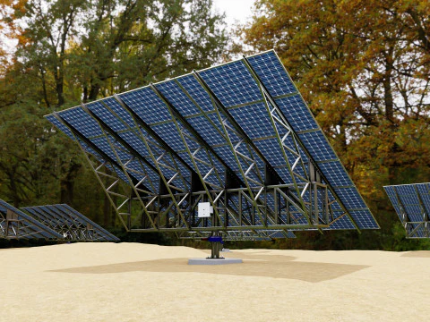 太阳能跟踪杆-3x6 面板布局-五桌 3D 模型