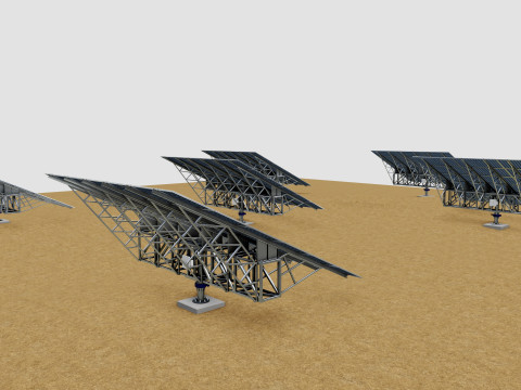 Solar Tracking Pole-3x6 Panel Layout-Five Table 3D 모델
