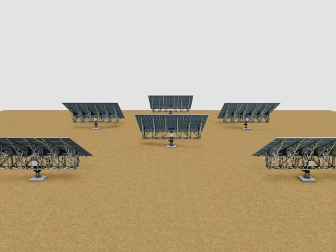 Solar Tracking Pole-3x6 Panel Layout-Five Table 3D Model