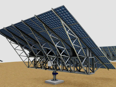 Solar Tracking Pole-3x6 Panel Layout-Five Table 3D Model