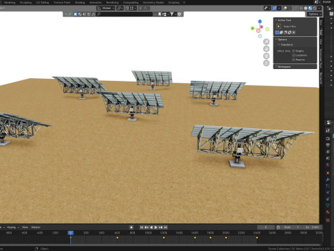 Solar Tracking Pole-3x6 Panel Layout-Five Table 3D 모델