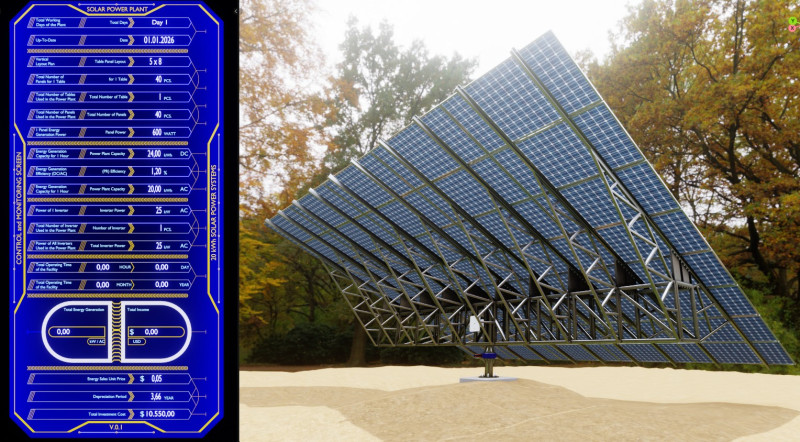 Solar Tracking Pole-5x8 Panel Layout SOLAR-SIM V01 3D 模型 .c4d .max .obj .3ds .fbx .stl .blend